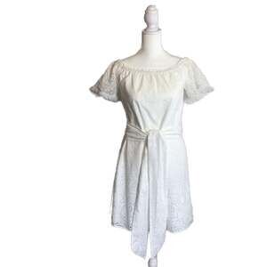 Lilly Pulitzer Shanelle XS Swirl Eyelet Dress with Sash Resort White